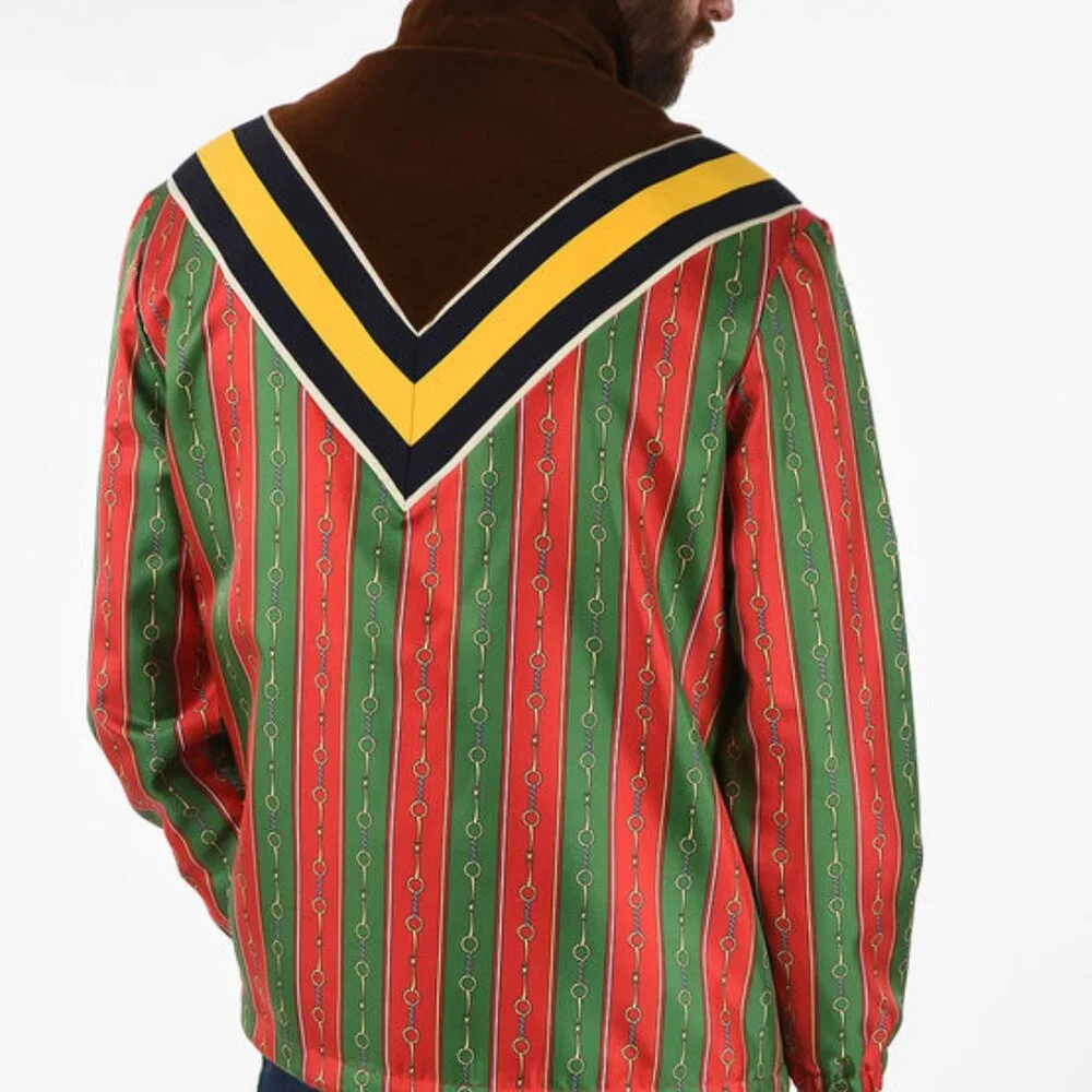 NWT Authentic  Gucci Retro Horsebit Print Silk-Lined Jacket